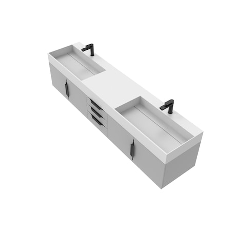 Castello Usa Amazon 84-inch Gray Vanity Set with White Top and Black Handles CB-MC-84G-BL-2056-WH